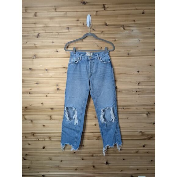 Free People Jeans Women's 25 Blue Distressed Ankle Straight Leg - Picture 1 of 11